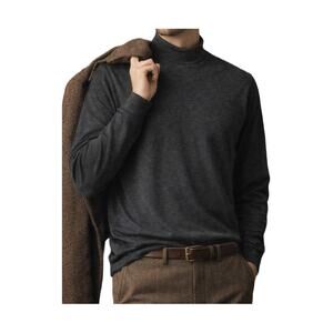 Uniqlo Charcoal Gray Mock Neck Long Sleeve Cotton Blend Shirt Large